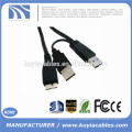 USB 3.0 um macho para micro USB 3.0 Y cabo para HDD móvel disco rígido preto